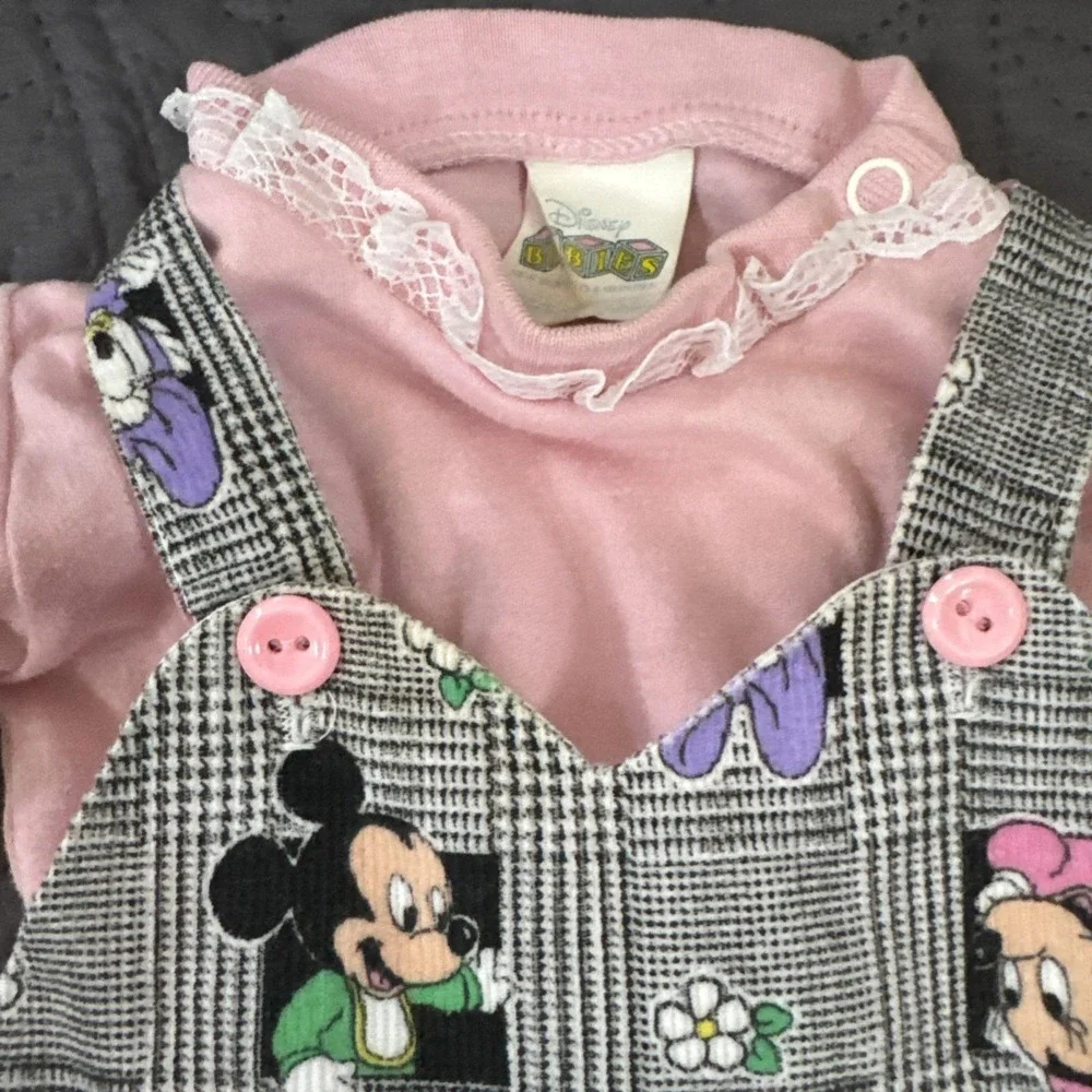 Vintage Mickey & friends Disney Characters Adorable Baby Overalls & Shirt 0-6 Mo
